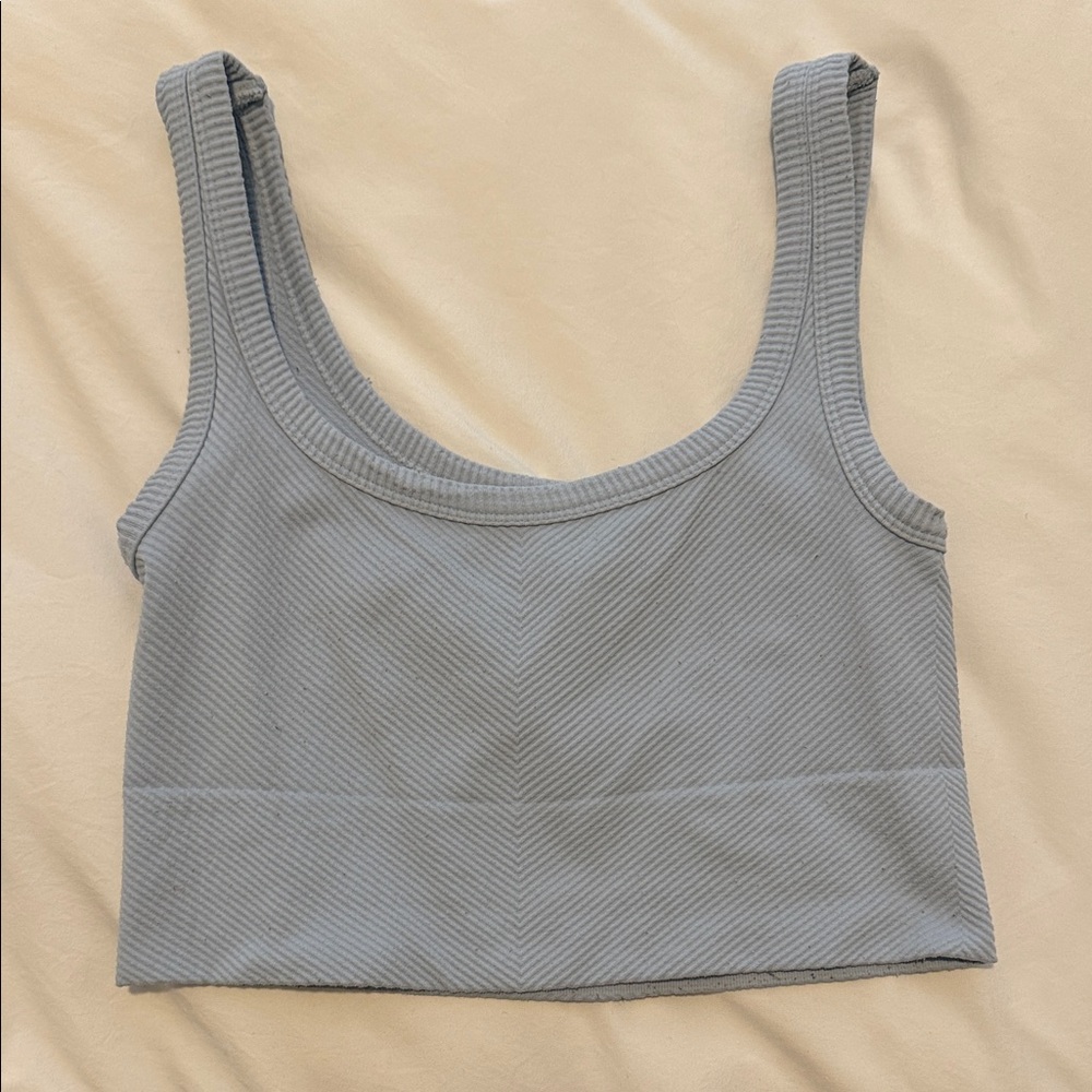 Blue Ribbed Cropped Tank Top Size Small